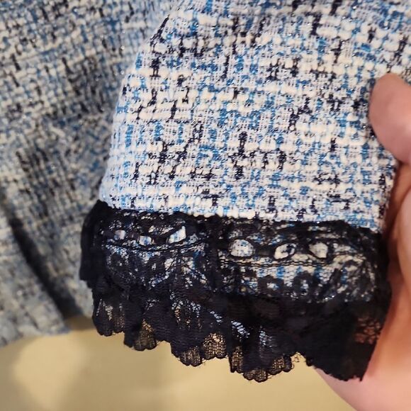 Elegant Christian Siriano Blue Tweed Jacket with Black Lace Size 3X NWOT - Picture 2 of 8